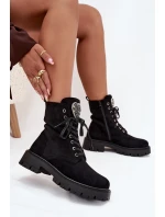 Dámské zateplené workery z eko semiše s bižuterní ozdobou – černé Miryssa