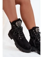 Dámské zateplené workery z eko semiše s bižuterní ozdobou – černé Miryssa