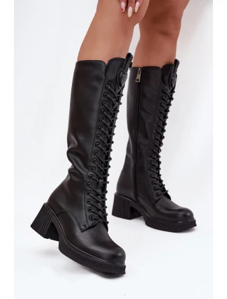 Dámské zateplené šněrovací kozačky na nízkém podpatku Vinceza – černé, pravá kůže Dámské zateplené šněrovací kozačky na nízkém podpatku Vinceza – černé, pravá kůže