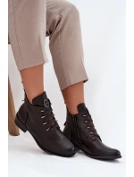 Dámské nízké zateplené kotníkové botky na zip s ozdobou – hnědé Nevalia