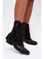 Dámské zateplené kotníkové botky kovbojky na sloupku – černé Sylvette