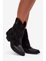 Dámské zateplené kotníkové botky kovbojky na sloupku – černé Sylvette