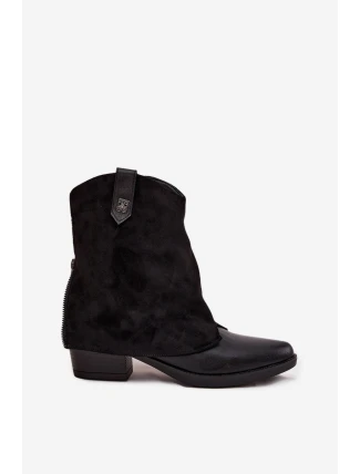 Dámské zateplené kotníkové botky kovbojky na sloupku – černé Sylvette