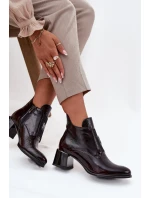 Dámské zateplené lakované kotníkové botky na blokovém podpatku s ozdobným detailem – bordó Zazoo