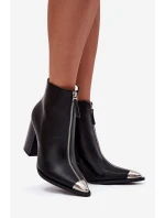 Dámské kotníkové boty na sloupkovém podpatku s ozdobným zipem Wiviane – černé