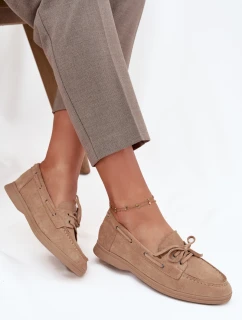 Dámské polobotky mokasíny s plochou podrážkou a šněrováním Zalina – béžové