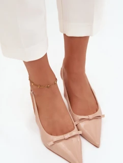 Dámské lakované lodičky na jehlovém podpatku s mašlí Olvena – nude