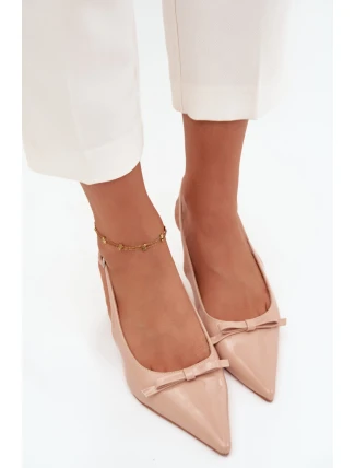 Dámské lakované lodičky na jehlovém podpatku s mašlí Olvena – nude Dámské lakované lodičky na jehlovém podpatku s mašlí Olvena – nude