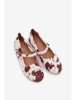 Dámské zdobené baleríny s páskem Olivisse – bílo-hnědé