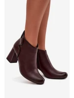 Dámské zateplené kotníkové botky z kůže na sloupku – bordó Ivessara
