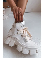 Dámské zateplené sportovní kotníkové botky z kůže – bílé GOE