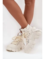 Dámské zateplené sportovní kotníkové botky z kůže – bílé GOE