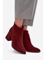 Dámské kotníkové boty z přírodního semiše na sloupkovém podpatku Zazoo – bordové