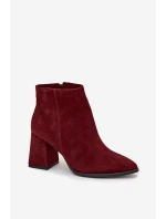 Dámské kotníkové boty z přírodního semiše na sloupkovém podpatku Zazoo – bordové