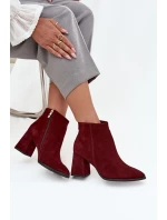 Dámské kotníkové boty z přírodního semiše na sloupkovém podpatku Zazoo – bordové