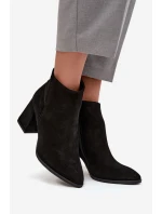 Dámské zateplené kotníkové botky z přírodního semiše na sloupku – černé Zazoo