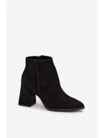 Dámské zateplené kotníkové botky z přírodního semiše na sloupku – černé Zazoo