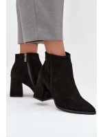 Dámské zateplené kotníkové botky z přírodního semiše na sloupku – černé Zazoo