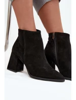 Dámské zateplené kotníkové botky z přírodního semiše na sloupku – černé Zazoo