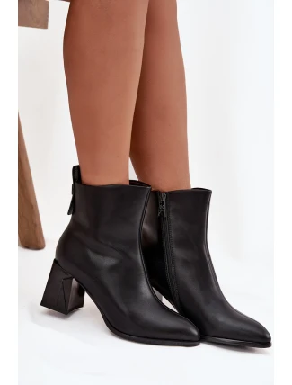 Dámské zateplené kotníkové boty na sloupku z pravé kůže – černé Vinceza