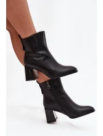 Dámské zateplené kotníkové boty na sloupku z pravé kůže – černé Vinceza