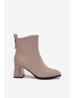 Dámské zateplené kotníkové boty na sloupku z pravé kůže – šedé Vinceza