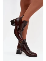 Dámské zateplené botky na podpatku s masivním podpatkem a ozdobným detailem – tmavě hnědé Zazoo