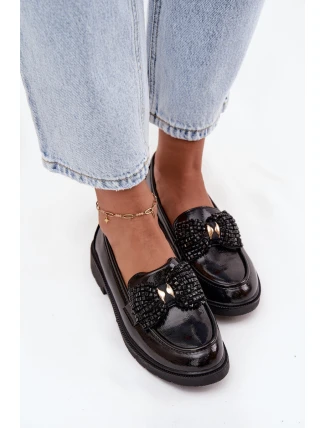 Lakované dámské mokasíny s mašlí S.Barski – černé