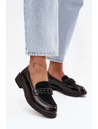 Lakované dámské mokasíny s korálky S.Barski – černé