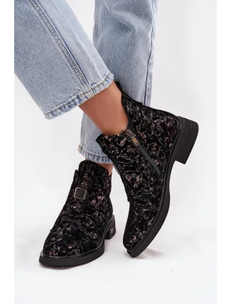 Dámské kotníkové boty z pravého semiše na nízkém podpatku – černo‑hnědé D&A