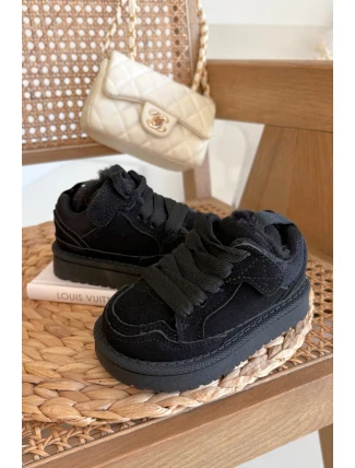Dětské zateplené sneakers s kožíškem Mireen – černé