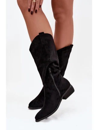 Dámské kozačky ve western stylu na nízkém podpatku Cherrie – černé, eko semiš