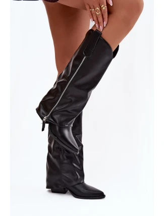 Dámské kotníkové kozačky kovbojky na podpatku Palira – černé, eko kůže