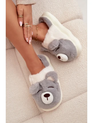 Dámské chlupaté papuče s motivem medvídka – šedé Galine