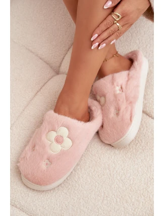 Dámské chlupaté papuče s květinami – růžové Selinne
