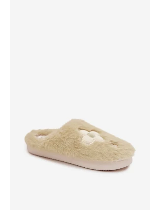 Dámské chlupaté papuče s květinami – pistáciové Selinne