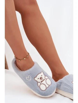 Dámské chlupaté papuče s medvídkem – modré Noralie