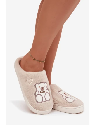 Dámské papuče s kožíškem a motivem medvídka – béžové Noralie