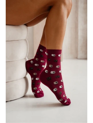 Dámské ponožky s ovečkami – bordó Dámské ponožky s ovečkami – bordó