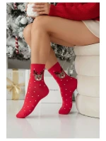 Dámské vánoční ponožky s reniferem a puntíky – červené Dámské vánoční ponožky s reniferem a puntíky – červené