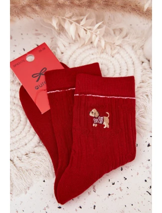 Dámské vánoční ponožky se srdíčky a pejskem – červené Dámské vánoční ponožky se srdíčky a pejskem – červené