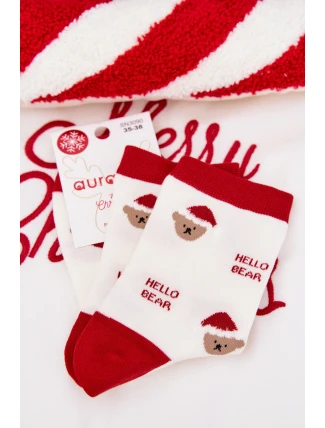 Dámské vánoční ponožky s medvídky v čepici Santa – bílé Dámské vánoční ponožky s medvídky v čepici Santa – bílé