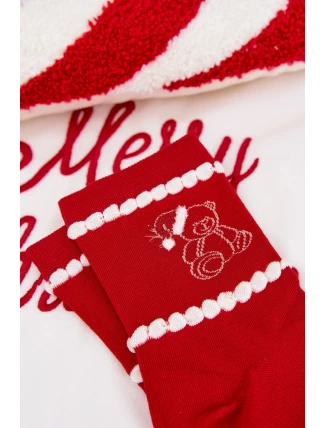 Dámské vánoční ponožky s medvídkem v čepici Santa – červené Dámské vánoční ponožky s medvídkem v čepici Santa – červené
