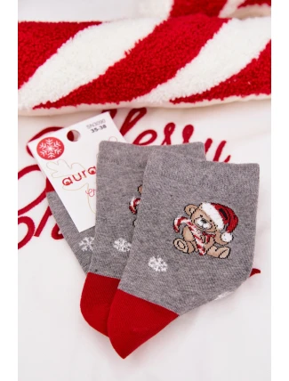 Dámské vánoční ponožky se sněhovými vločkami a medvídkem v čepici Santa – tmavě šedé Dámské vánoční ponožky se sněhovými vločkami a medvídkem v čepici Santa – tmavě šedé