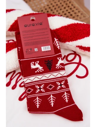 Pánské vánoční ponožky s motivem běžícího soba – červené Pánské vánoční ponožky s motivem běžícího soba – červené