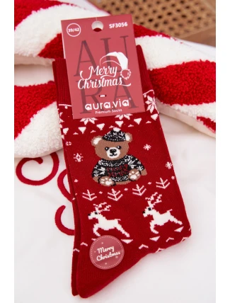 Pánské vánoční ponožky s medvídkem v svetru – červené Pánské vánoční ponožky s medvídkem v svetru – červené