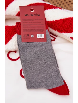 Pánské vánoční ponožky se Santou a nápisem – šedé Pánské vánoční ponožky se Santou a nápisem – šedé