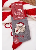 Pánské vánoční ponožky se Santou a nápisem – šedé Pánské vánoční ponožky se Santou a nápisem – šedé