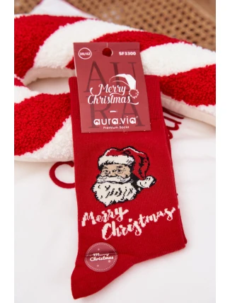 Pánské vánoční ponožky se Santou a nápisem „Merry Christmas“ – červené Pánské vánoční ponožky se Santou a nápisem „Merry Christmas“ – červené