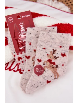 Dámské vánoční ponožky s motivem soba a srdíček – šedé (vlna alpaka) Dámské vánoční ponožky s motivem soba a srdíček – šedé (vlna alpaka)